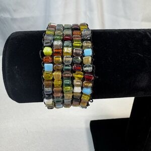 Artsy Glass Beaded Stretch Bracelet Hippie Boho Colorful Woven Handmade